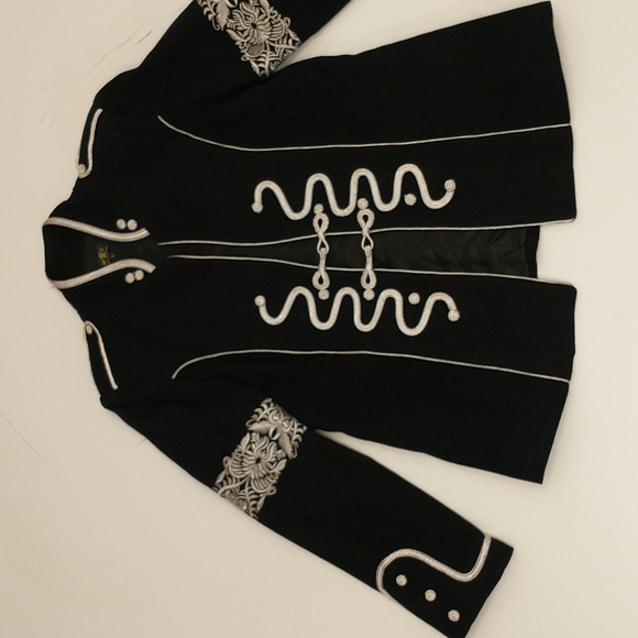 Designer Jacket Artistic Military High Style Silver on Black w Epauletes Quality - Picture 7 of 11